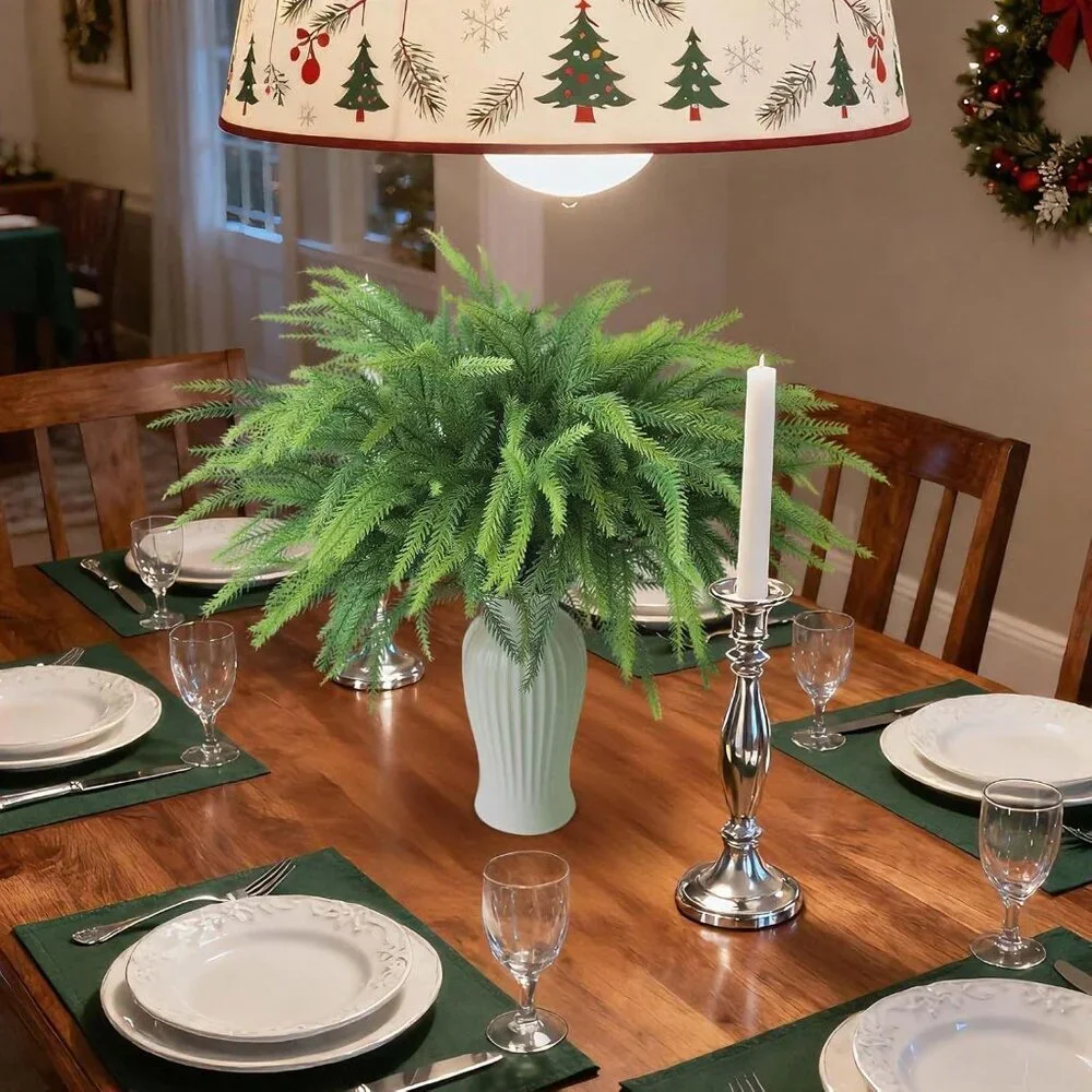 12 Pieces 18 Inch Christmas Norfolk Pine Greenery Branches Home Decorations